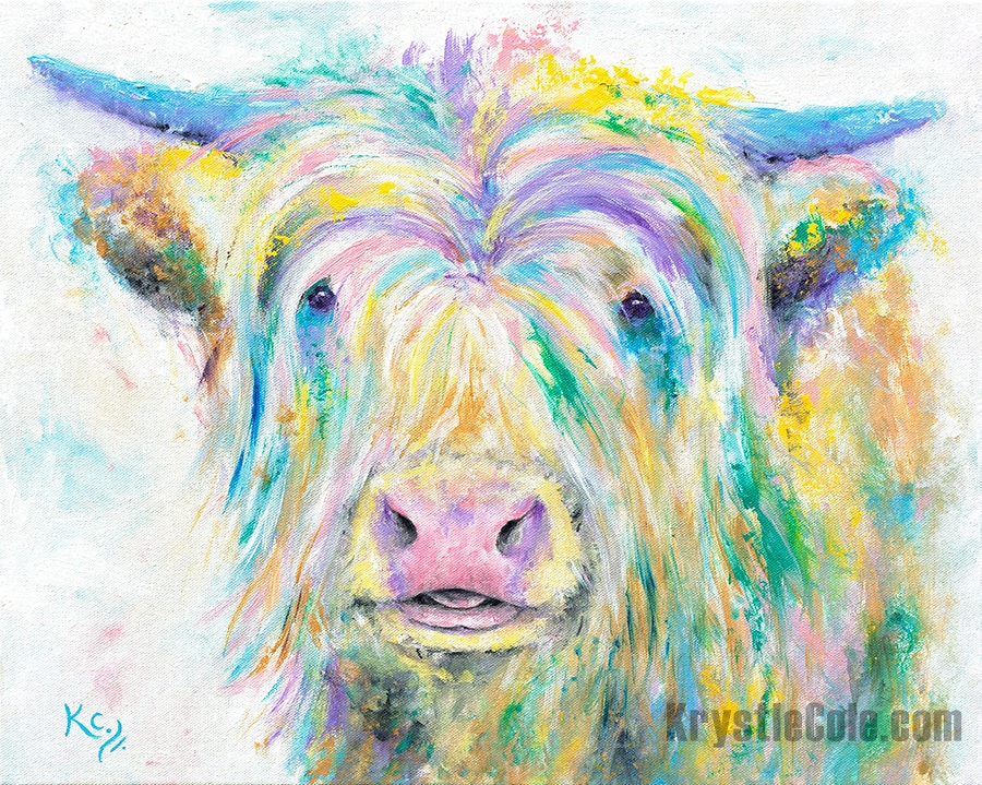 Highland Cow Art - Highland Cow Painting, Scottish Cow Gifts. Cow Print on CANVAS or PAPER by Krystle Cole