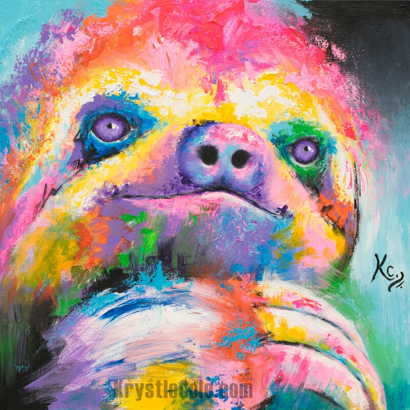 Sloth Art Print on CANVAS or PAPER - Sloth Gifts. "Psychedelic Sloth" by Krystle Cole