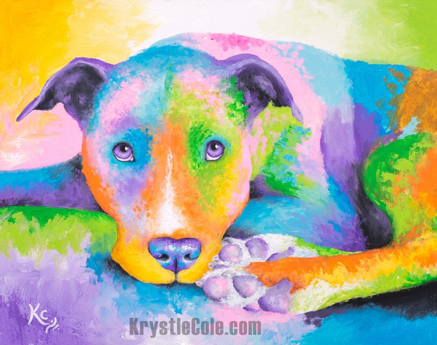 Pit Bull Art - Pitbull Print on CANVAS or PAPER. Pit Bull Painting by Krystle Cole
