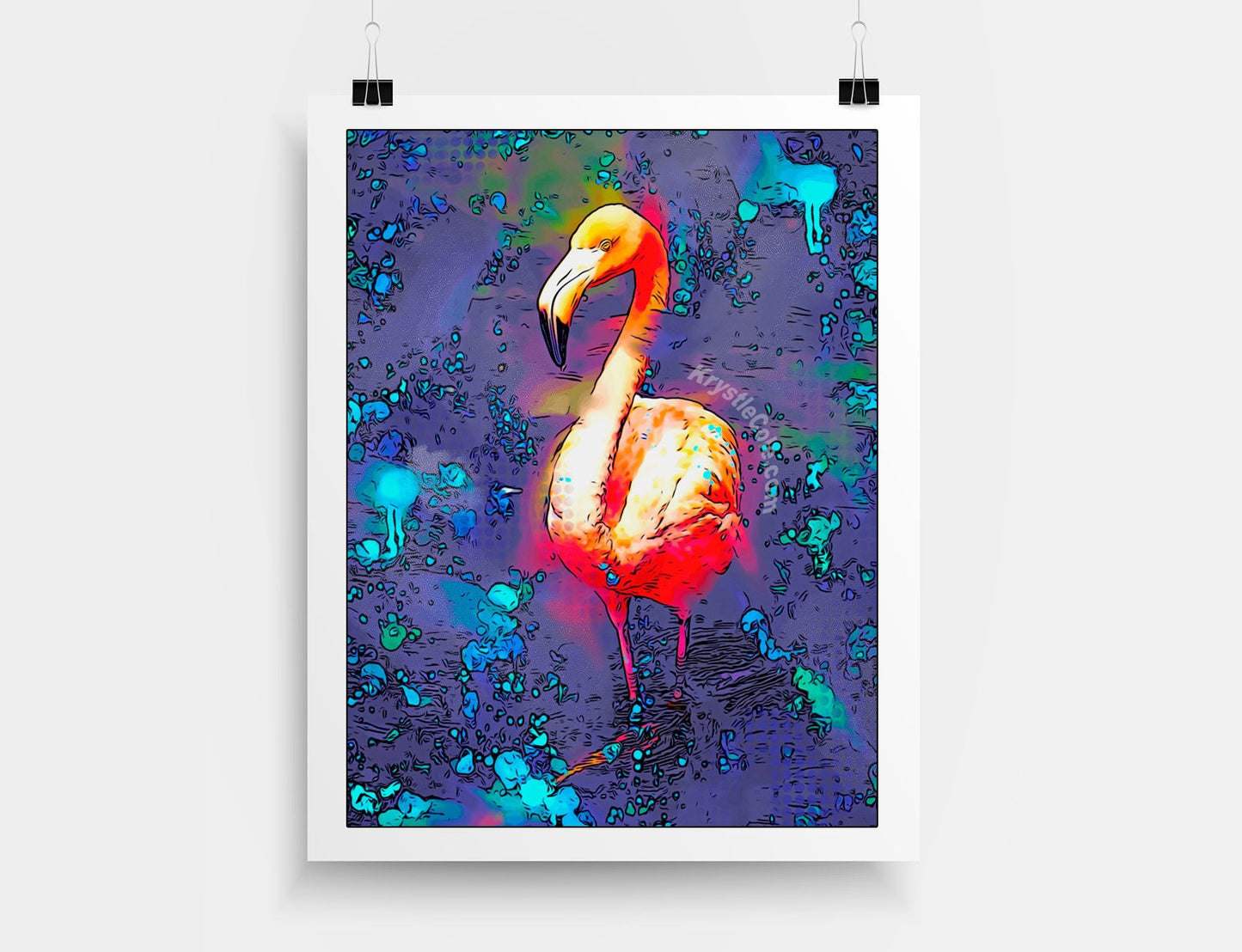 Flamingo Art - Flamingo Print. Flamingo Wall Decor on CANVAS or PAPER by Krystle Cole *Each Print Hand Signed*