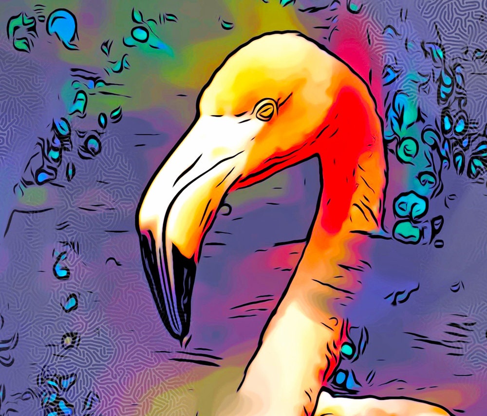 Flamingo Art - Flamingo Print. Flamingo Wall Decor on CANVAS or PAPER by Krystle Cole *Each Print Hand Signed*