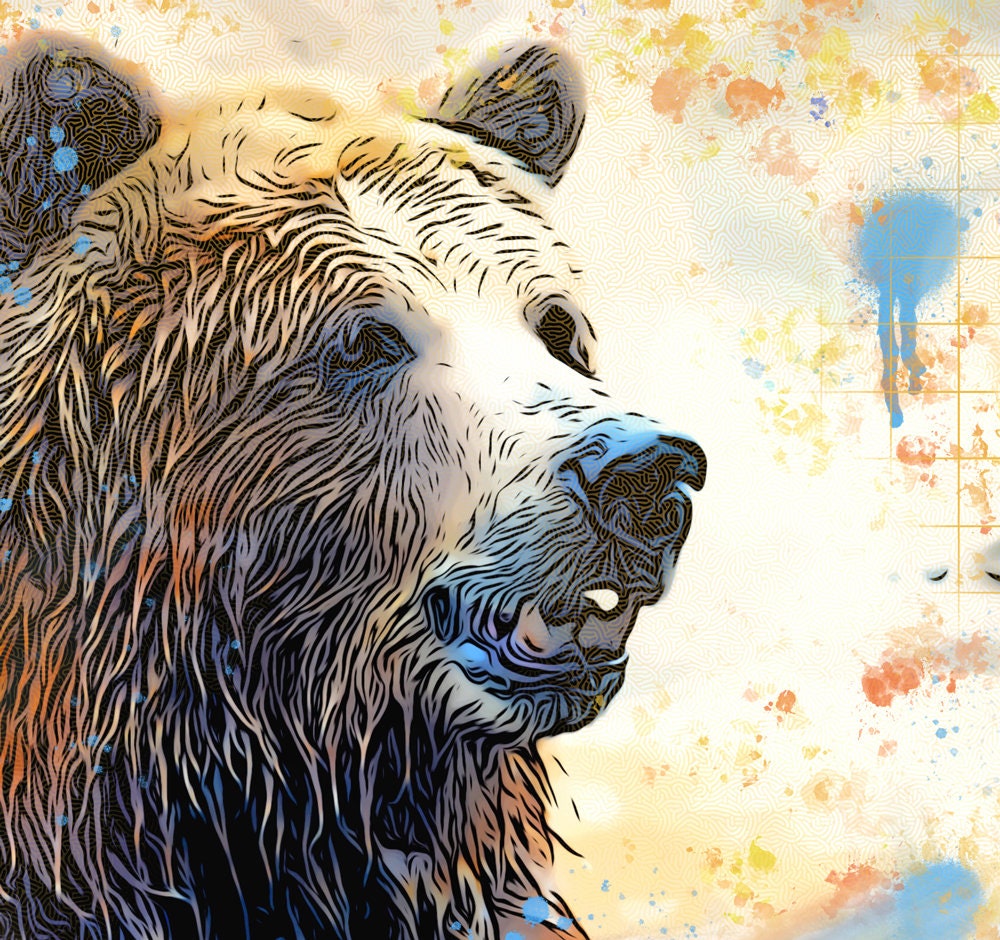 Grizzly Bear Art - Bear Print on CANVAS or PAPER. Bear Wall Decor by Krystle Cole *Each Print Hand Signed*