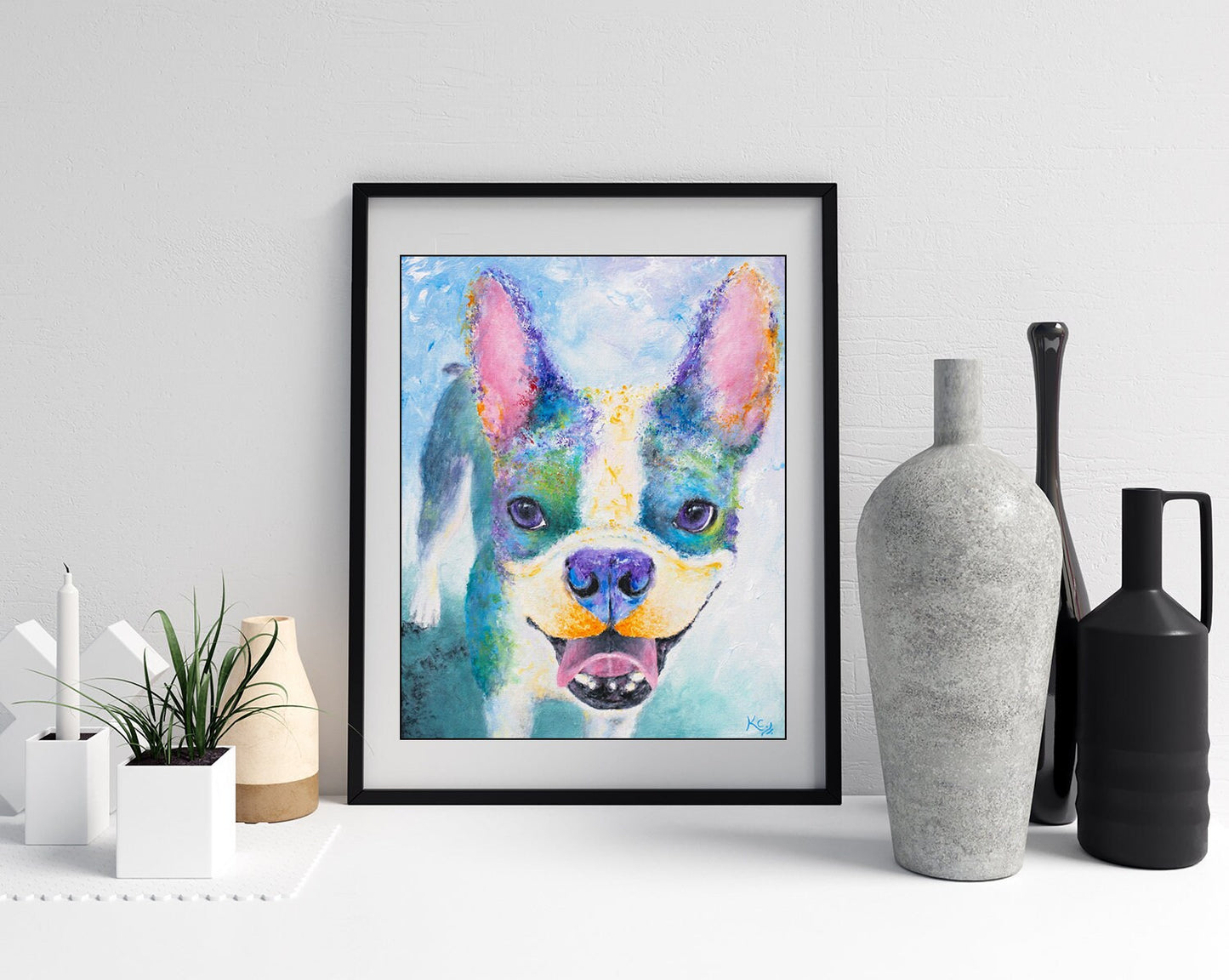 Boston Terrier Art - Boston Terrier Print. Boston Terrier Painting. Print on PAPER or CANVAS by Krystle Cole
