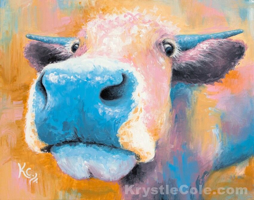 Original 11x14 Inch Acrylic Painting Of A popular Cow On Wood