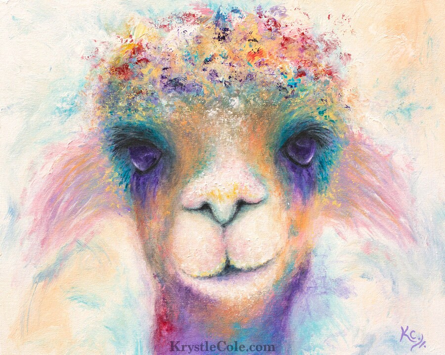 Pink Llama Art - Alpaca Art. Llama Painting. Alpaca Print on CANVAS or PAPER by Krystle Cole
