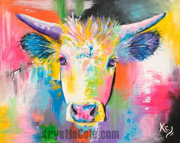 Psychedelic Cow Painting - 24x30"