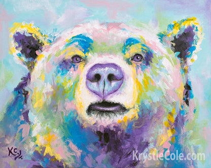 Blue Bear Art Print on Paper or Canvas of Colorful Grizzly Bear Painting by Krystle Cole