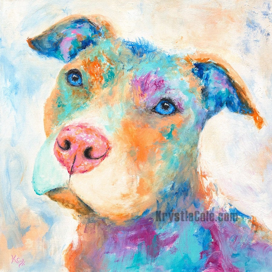 Pit Bull Art - Pit Bull Painting. Pitbull Print on CANVAS or PAPER by Krystle Cole