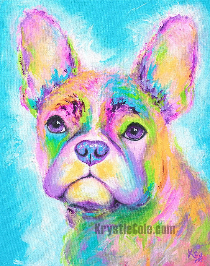 French Bulldog Print - Frenchie. French Bulldog Art on Paper or Canvas of French Bulldog Painting by Krystle Cole