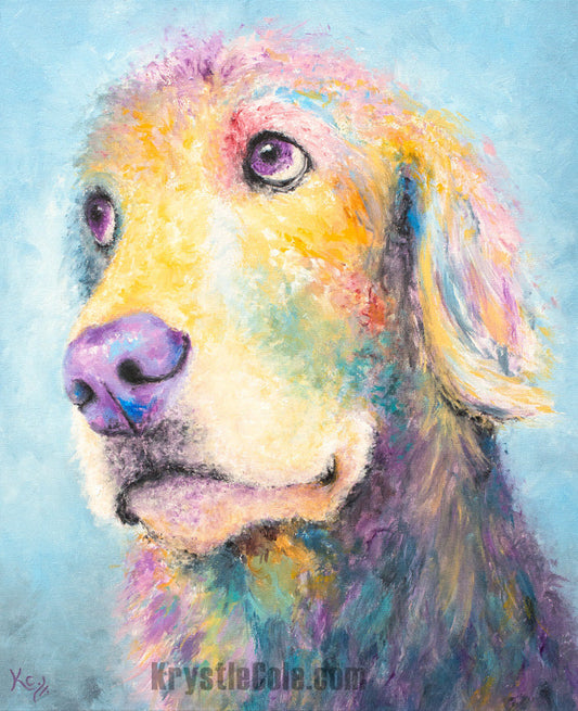 Golden Retriever Art Print on CANVAS or PAPER - Golden Retriever Gift. Painting by Krystle Cole