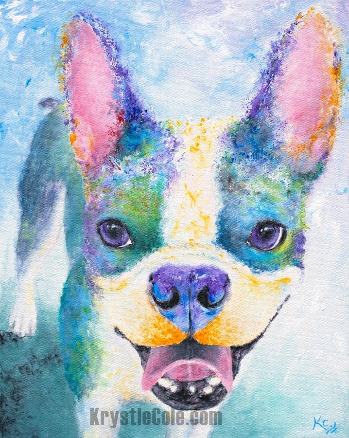 Boston Terrier Art - Boston Terrier Print. Boston Terrier Painting. Print on PAPER or CANVAS by Krystle Cole