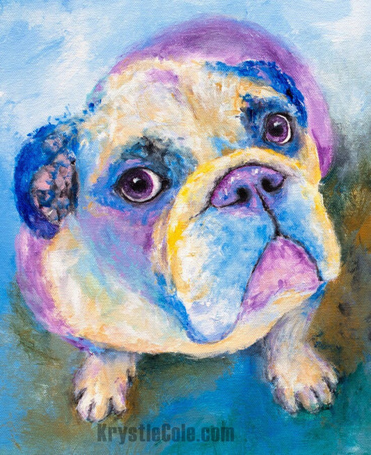 English Bulldog Art - English Bulldog Painting. English Bulldog Gifts. Print on CANVAS or PAPER by Krystle Cole *Each Print Hand Signed*