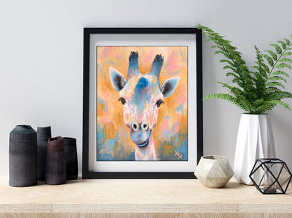 Giraffe Wall Art - Colorful Giraffe Art. Beautiful Giraffe Painting. Print on PAPER or CANVAS by Krystle Cole