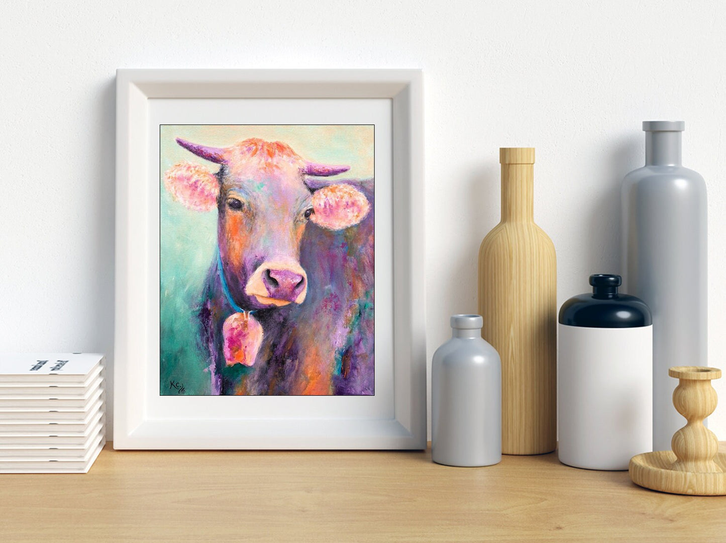Cow Art Print on Paper or Canvas - Purple Cow Gifts for Her, Cow Wall Artwork, Cow Decor. Print of Cow Painting by Krystle Cole