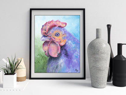 Purple Chicken Painting - Chicken Lover Gift. Rooster Art on CANVAS or PAPER by Krystle Cole
