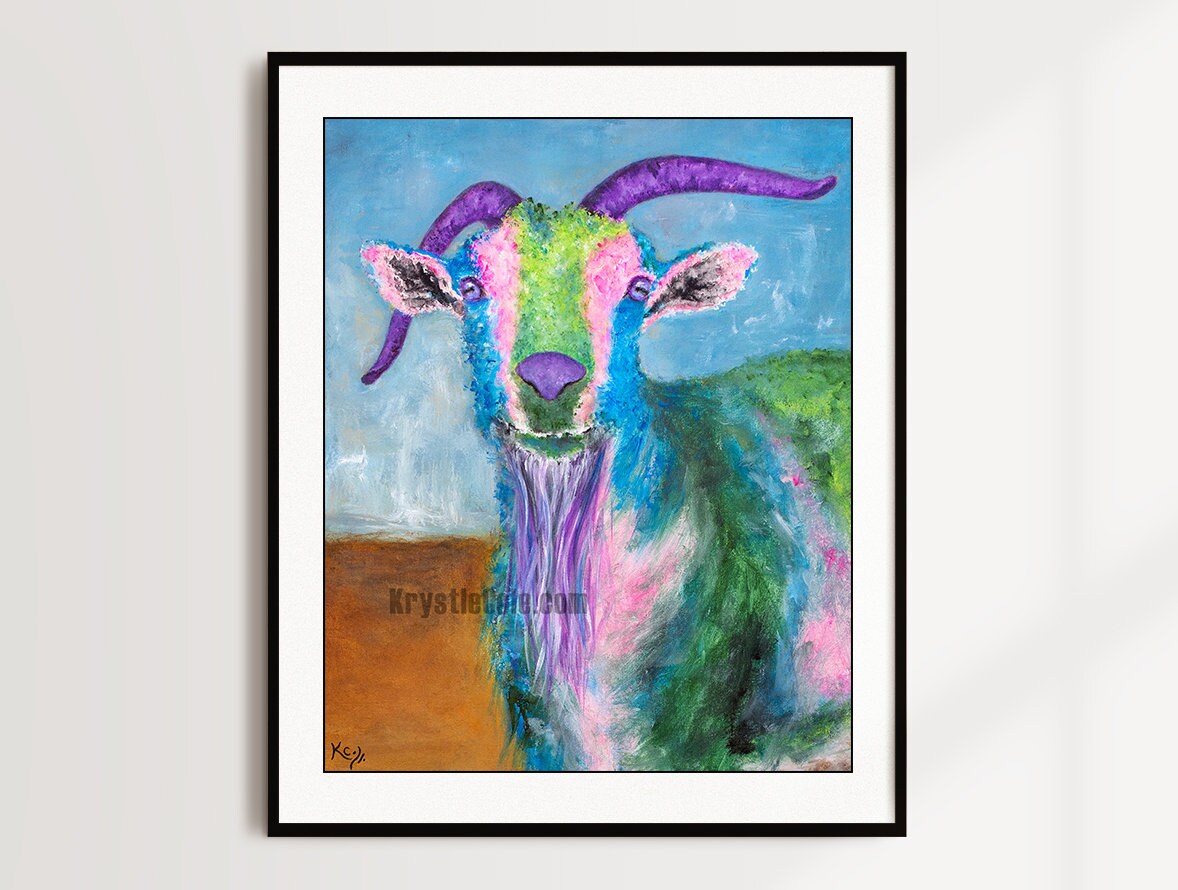 Goat Painting - Goat Gifts. Colorful Billy Goat Print by Krystle Cole