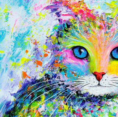 Rainbow Cat Art for Wall Decor or Gifts. Cat Print on PAPER or CANVAS by Krystle Cole