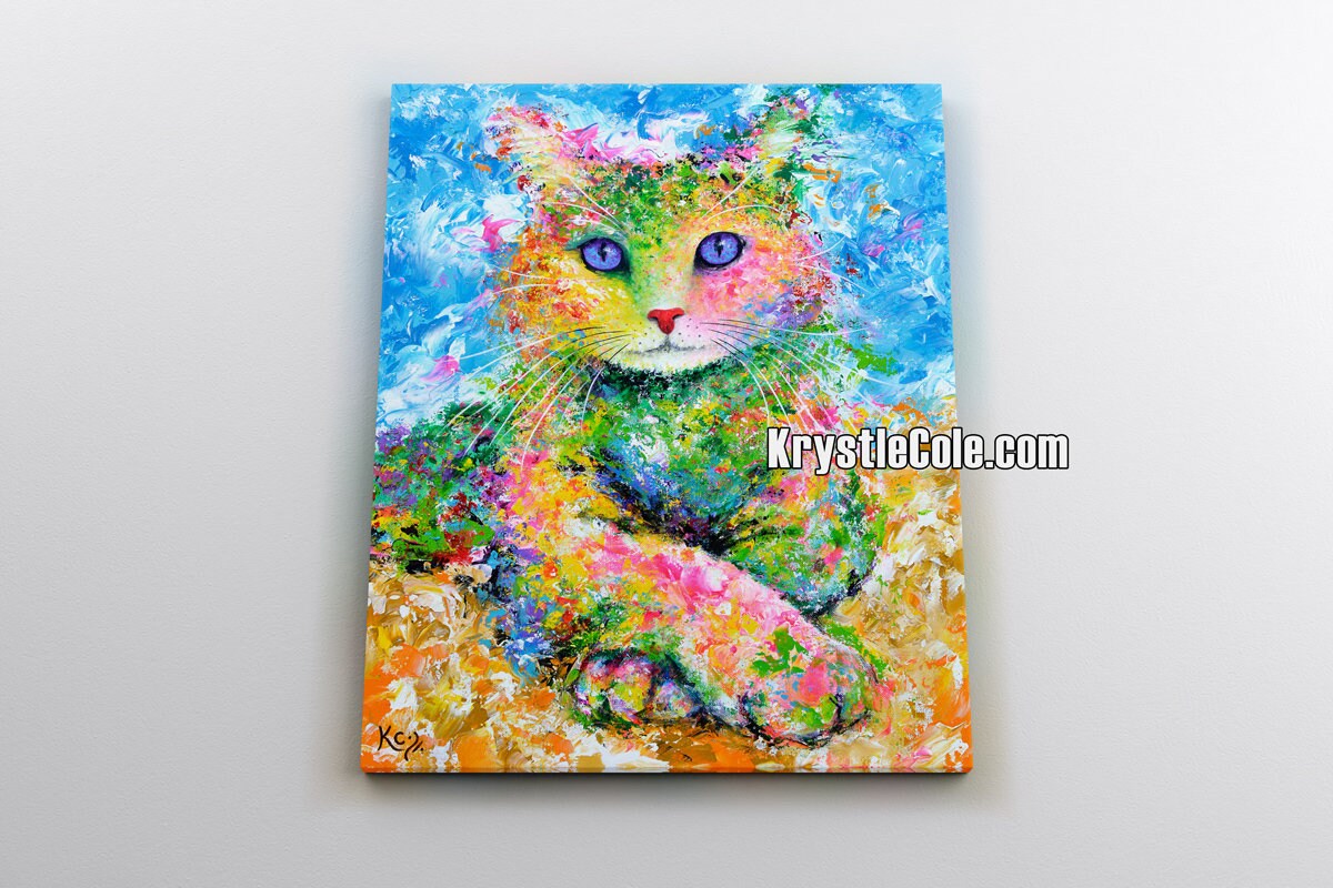 Cat Painting - Cat Print on CANVAS or PAPER. Beautiful Cat Art by Krystle Cole