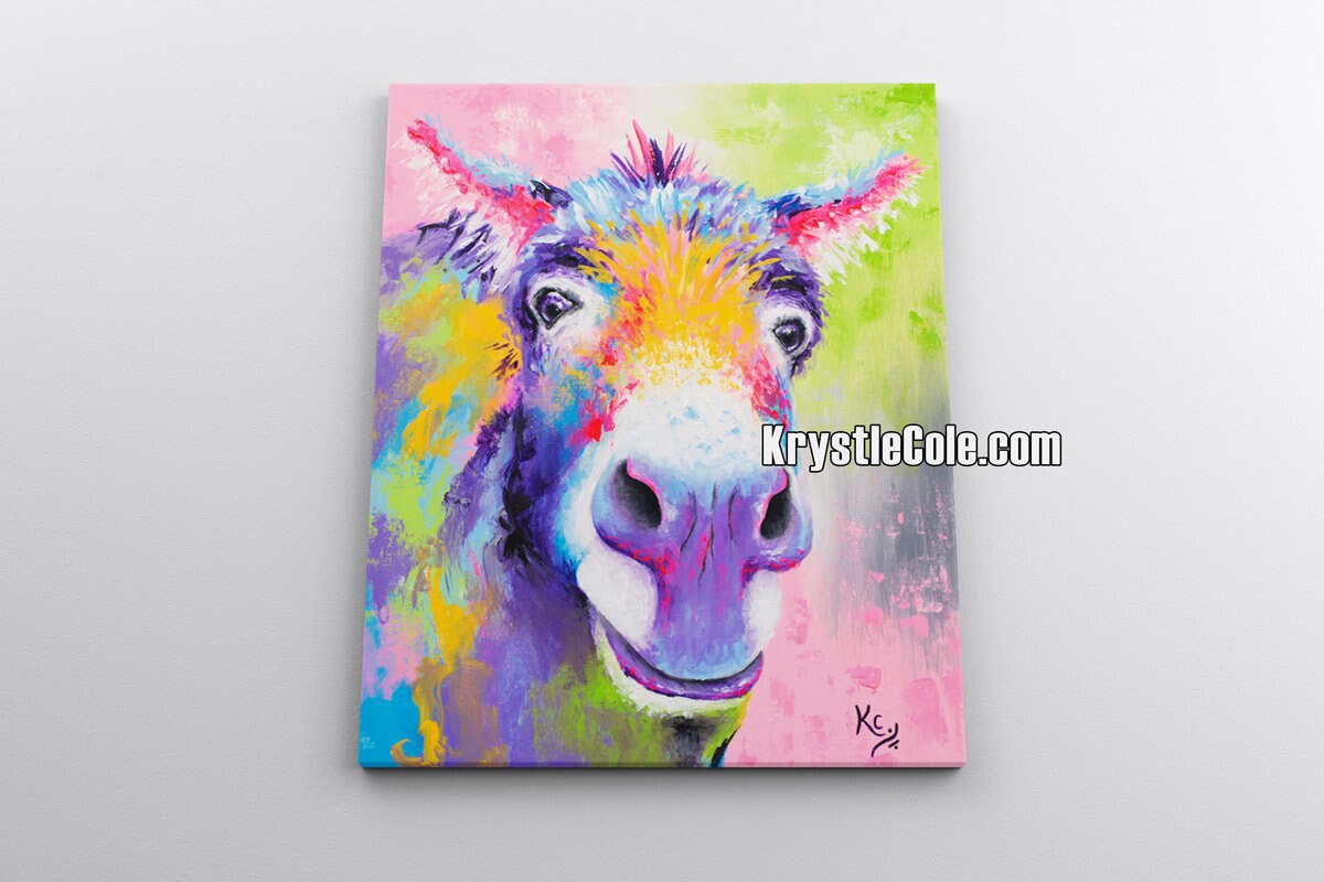 Donkey Wall Art - Donkey Gifts. Whimsical Animal Painting by Krystle Cole