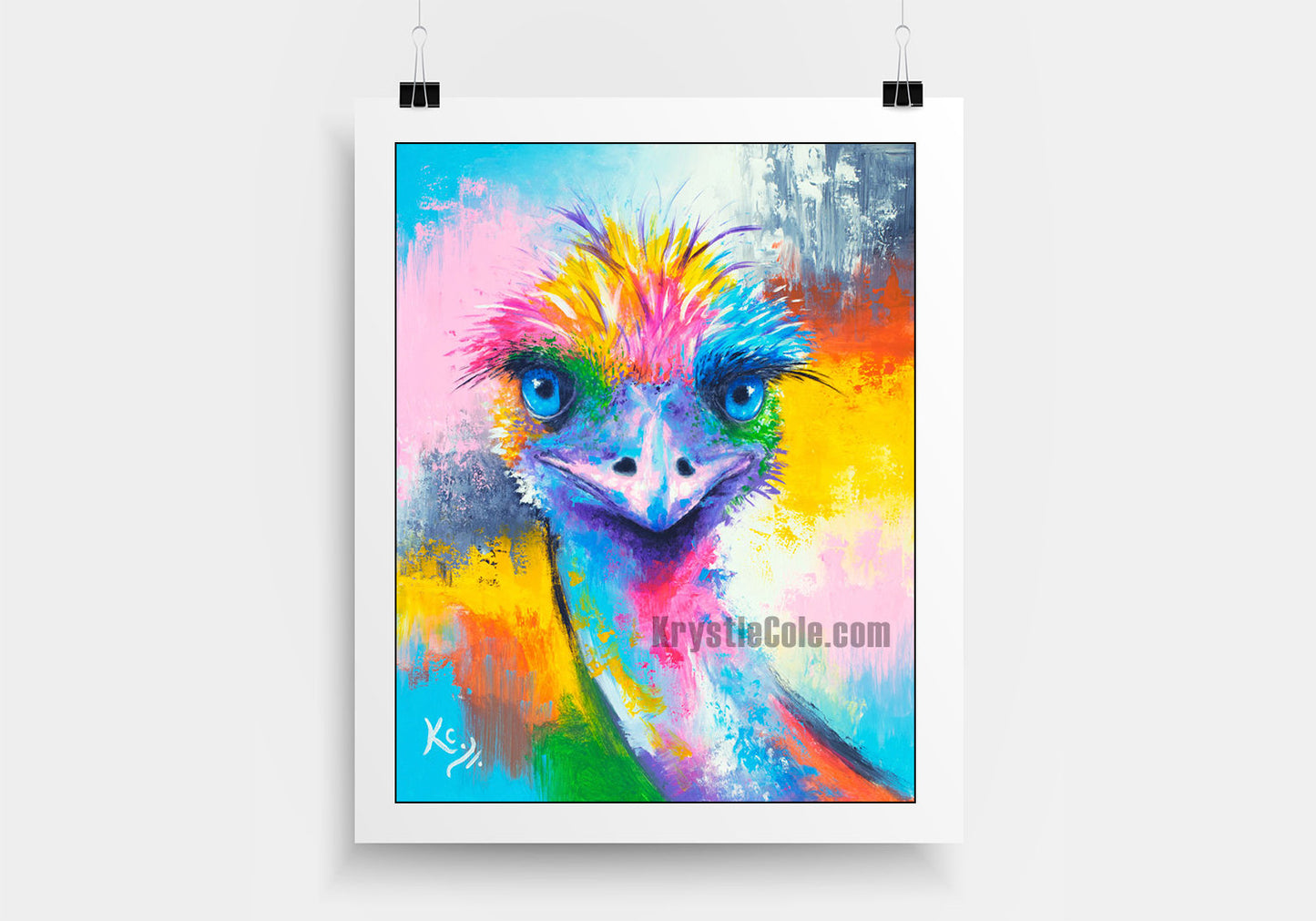 Ostrich Art, Emu Art, Print on CANVAS or PAPER. Bird Painting by Krystle Cole