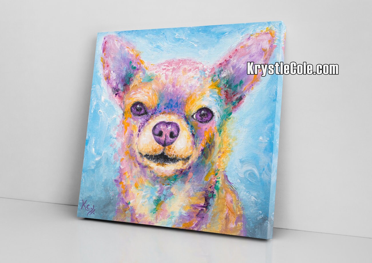 Chihuahua Art - Chihuahua Print on CANVAS or PAPER of Colorful Chihuahua Painting by Krystle Cole