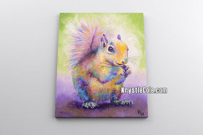 Squirrel Art Print on CANVAS or PAPER - Fun for Wall Decor or Gifts. Squirrel Painting by Krystle Cole