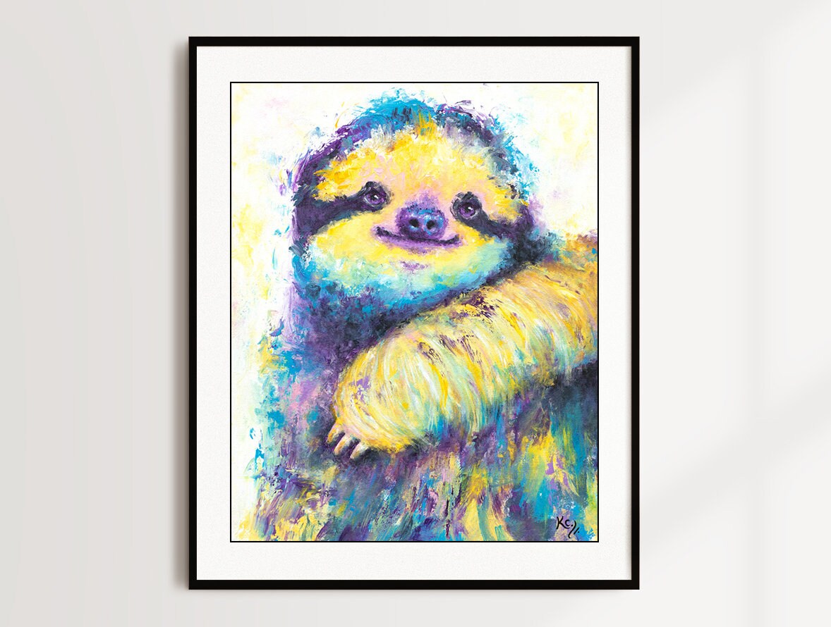 Sloth Art - Sloth Gifts. Sloth Print on CANVAS or PAPER. Sloth Painting by Krystle Cole