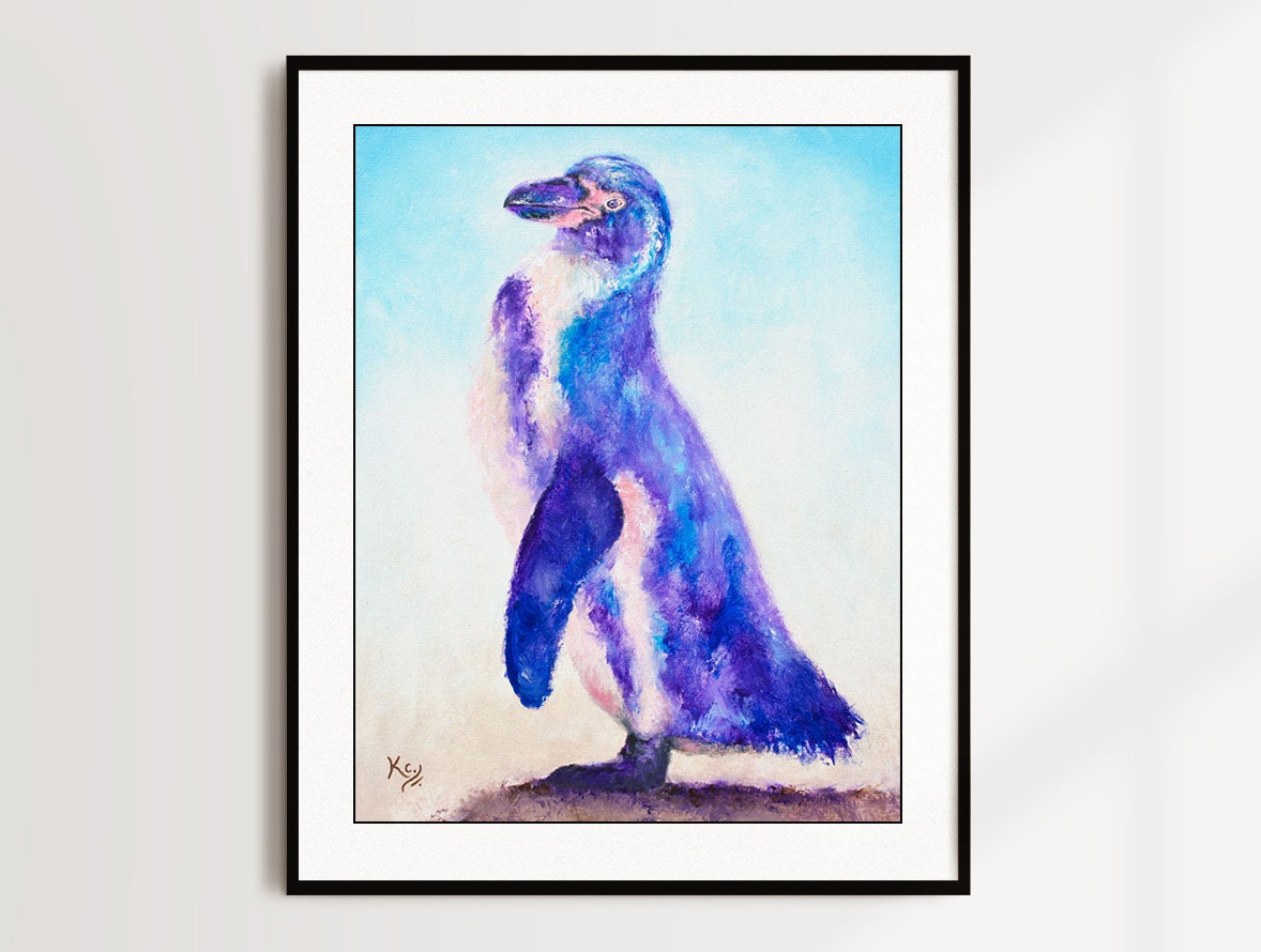Penguin Art - Penguin Print on CANVAS or PAPER. Colorful Humboldt Penguin Painting by Krystle Cole