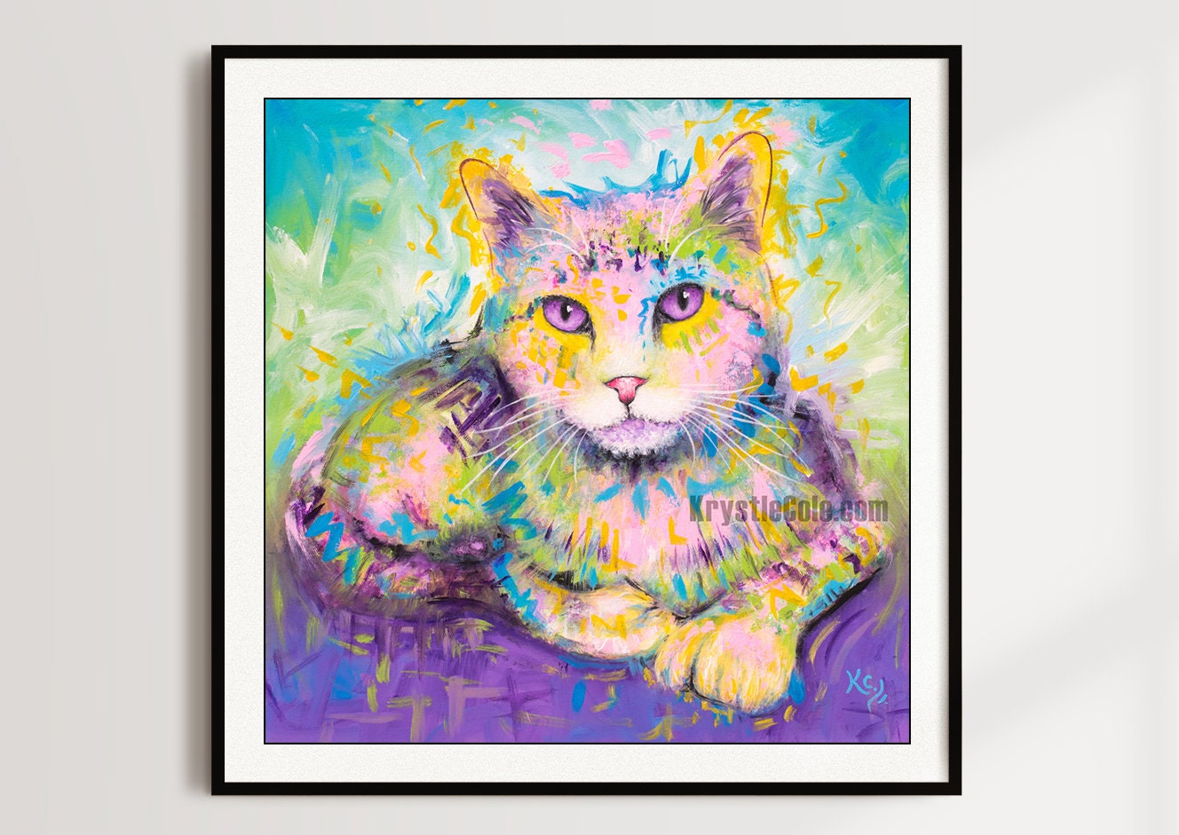 Polydactyl Cat Print - Rainbow Cat Art CANVAS or PAPER print. Cat Painting by Krystle Cole