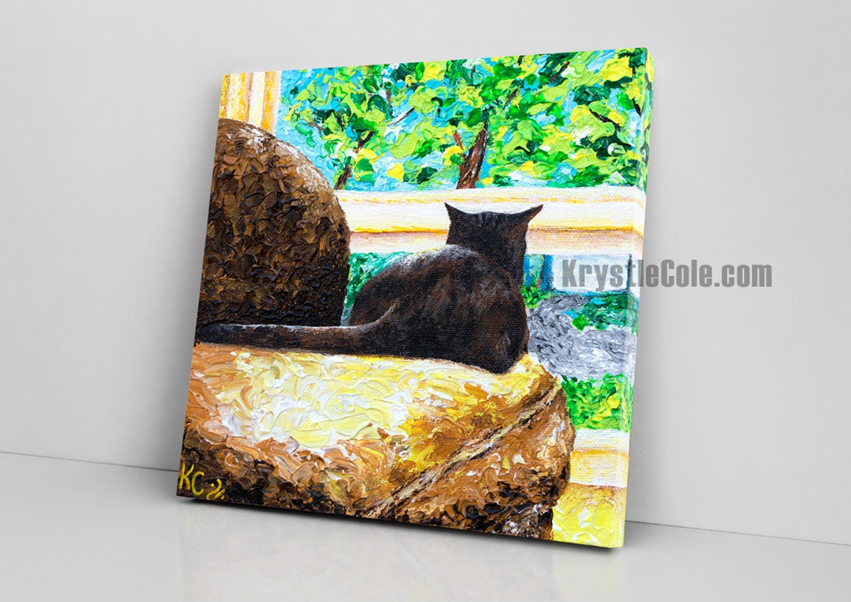 Brown Tabby Cat Art - Square Cat Painting. Impressionist Cat Print on CANVAS or PAPER by Krystle Cole