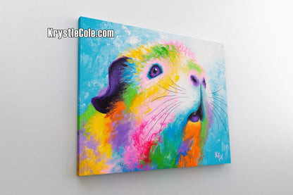 Guinea Pig Art Print on Paper or Canvas of Rainbow Pop Painting by Krystle Cole