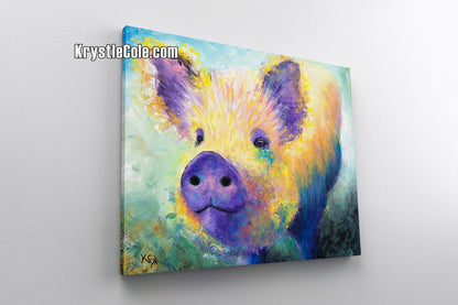 Pig Art on CANVAS or PAPER - Farm Animal Print. Pig Gifts for Women. Colorful Pig Painting by Krystle Cole