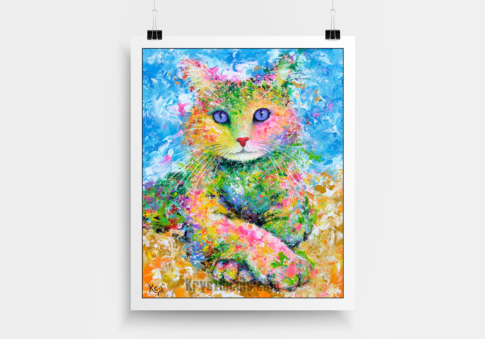 Cat Painting - Cat Print on CANVAS or PAPER. Beautiful Cat Art by Krystle Cole