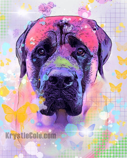 English Mastiff Art Print - Mastiff Wall Decor on CANVAS or PAPER. Mastiff Gifts. Artwork by Krystle Cole *Each Print Hand Signed*