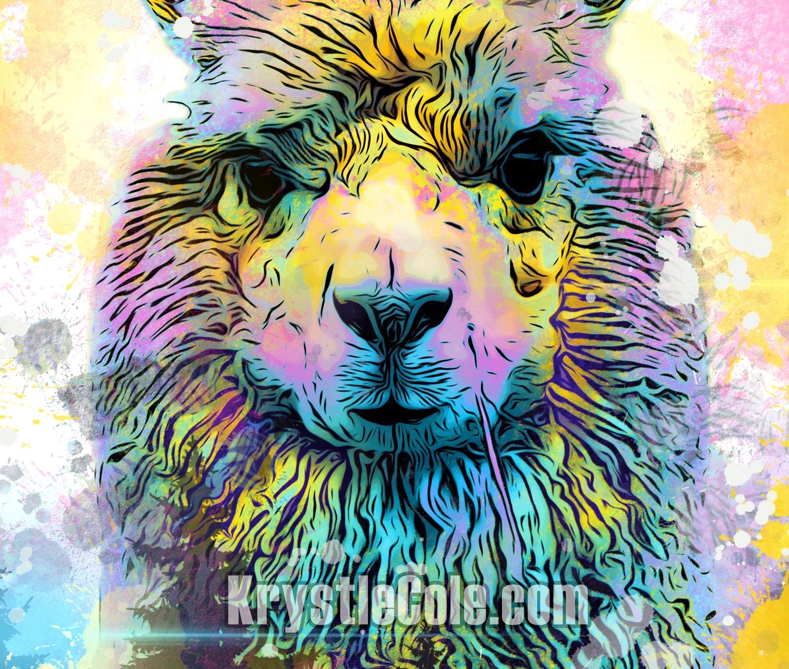 Rainbow Llama Art Print. Alpaca Wall Decor. Artwork on CANVAS or PAPER *Each Print Hand Signed*
