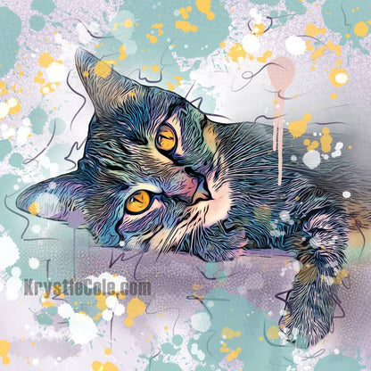 Cat Artwork - Tabby Cat Print. Digital Watercolor Cat Art on CANVAS or PAPER by Krystle Cole *Each Print Hand Signed*