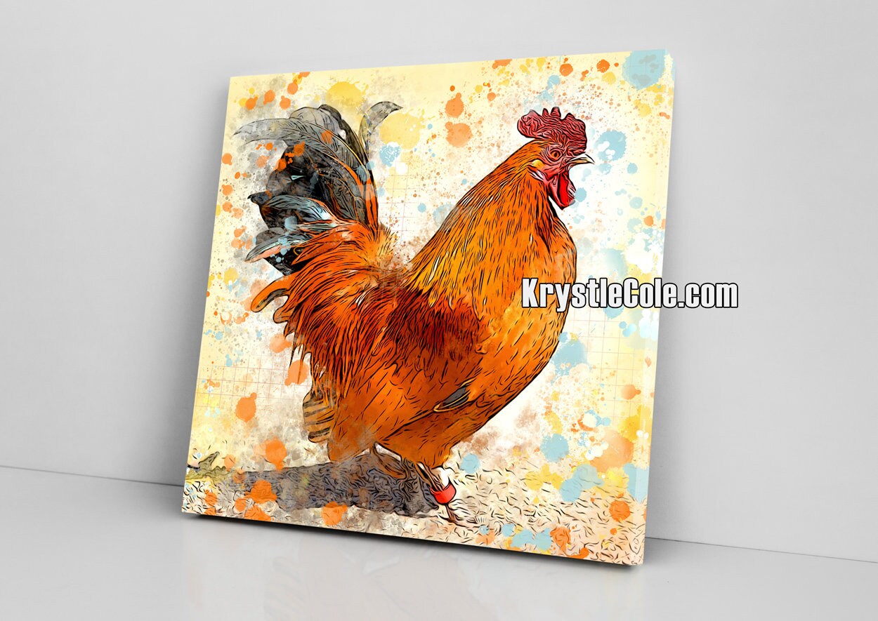 Chicken Artwork. Rooster Art Print. Kitchen Wall Decor on CANVAS or PAPER *Each Print Hand Signed*