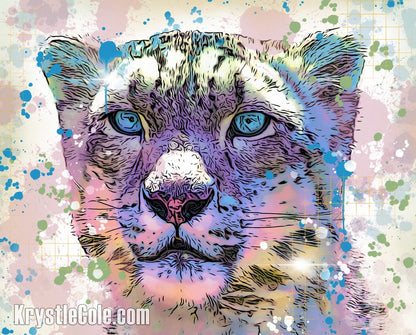 Snow Leopard Art - Colorful Big Cat Print on CANVAS or PAPER by Krystle Cole *Each Print Hand Signed*