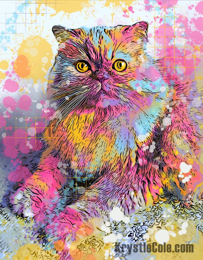Persian Cat Art Print on CANVAS or PAPER - Long-Haired Cat Wall Decor. Original Artwork by Krystle Cole *Each Print Hand Signed*