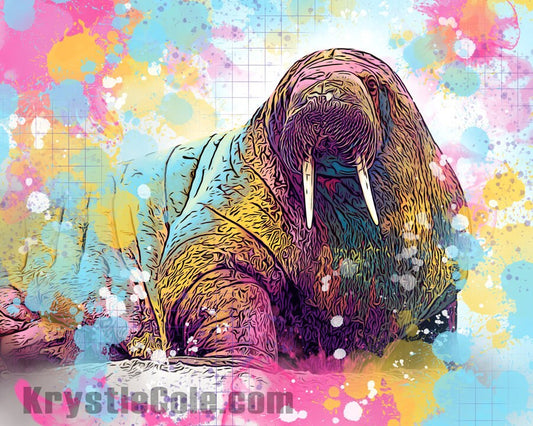 Walrus Art - Walrus Print. Rainbow Animal Wall Decor. Artwork on CANVAS or PAPER *Each Print Hand Signed*