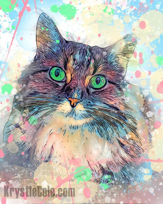 Long-haired Cat Print - Cat Artwork. Cat Art on CANVAS or PAPER by Krystle Cole *Each Print Hand Signed*