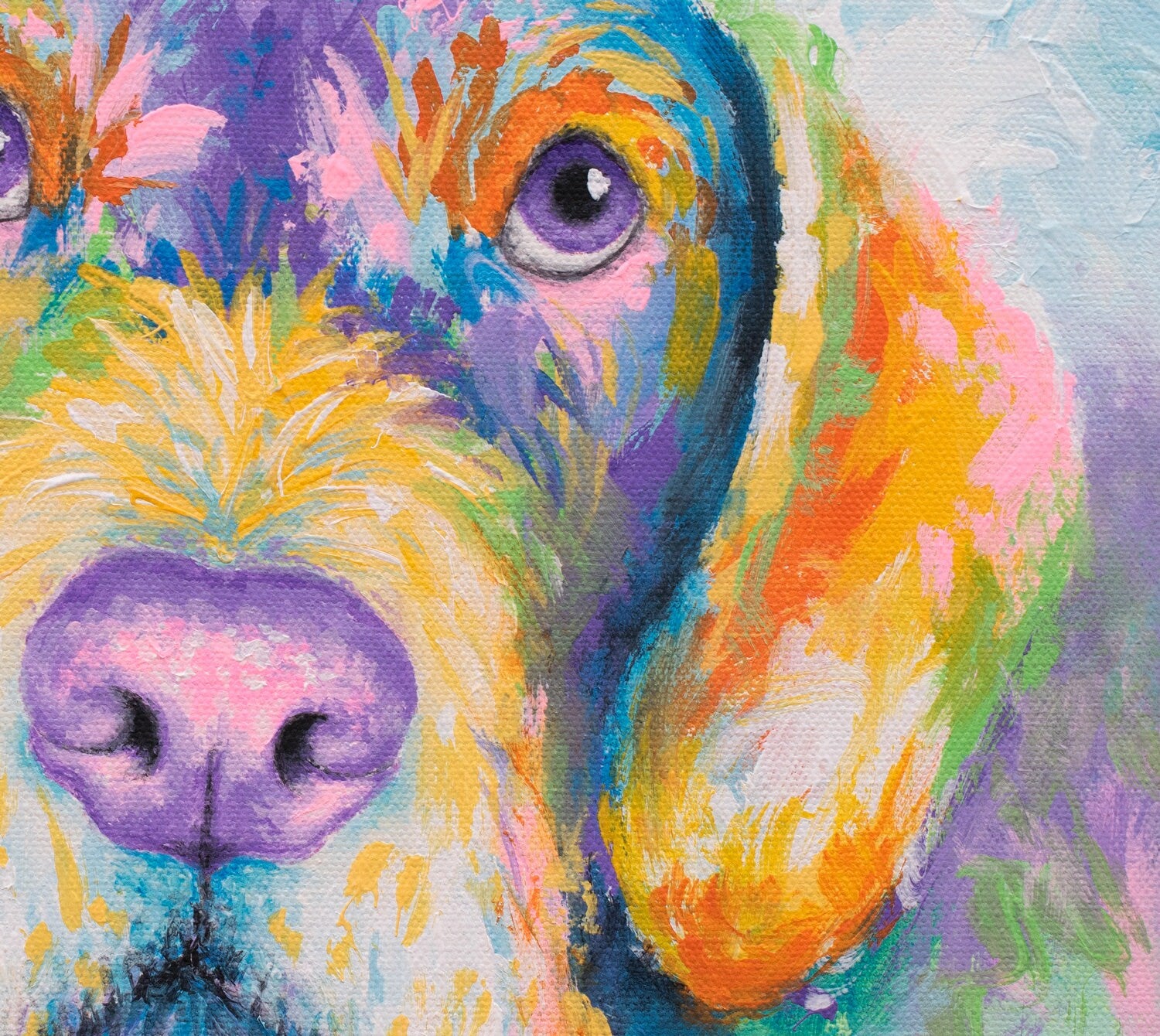 German Wirehaired Pointer Dog Art Print on CANVAS or PAPER. Rainbow Painting by Krystle Cole