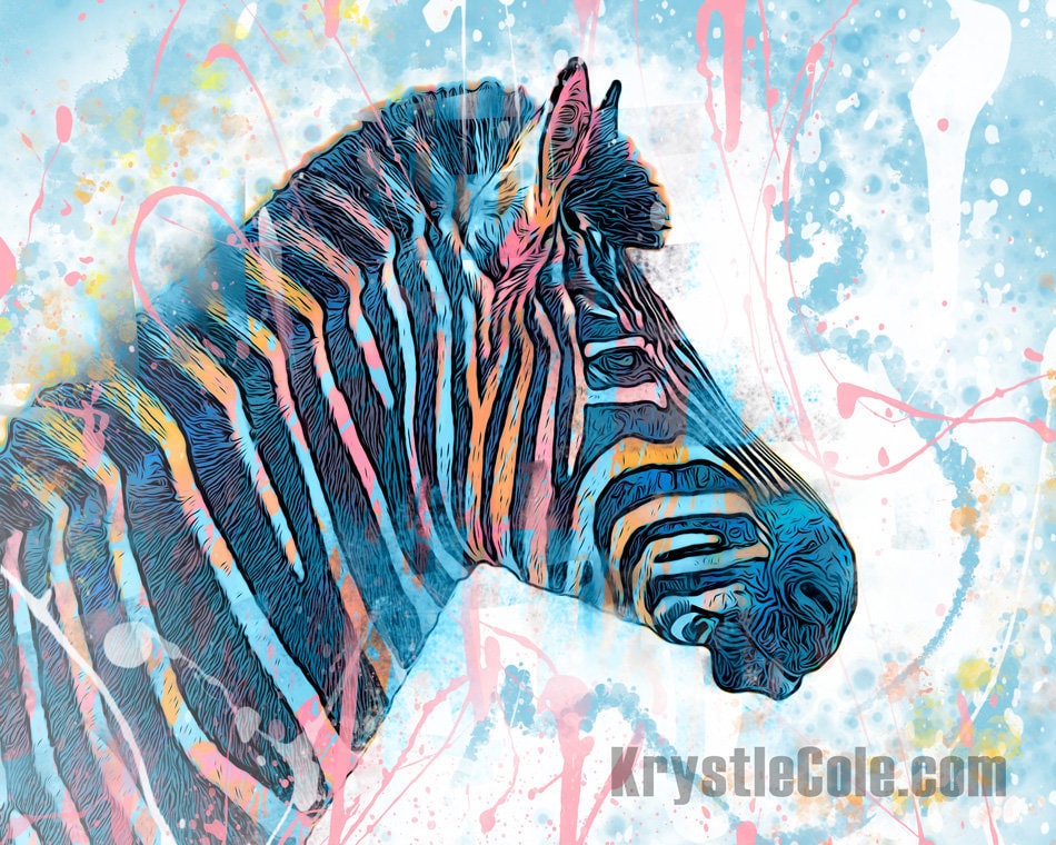 Zebra Art Print on CANVAS or PAPER - Watercolor Zebra. Original Artwork by Krystle Cole *Each Print Hand Signed*
