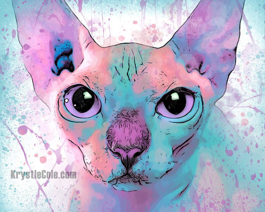 Sphynx Cat Print - Hairless Cat Art. Sphinx Cat Wall Decor on CANVAS or PAPER by Krystle Cole *Each Print Hand Signed*