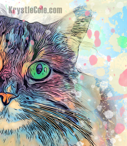 Long-haired Cat Print - Cat Artwork. Cat Art on CANVAS or PAPER by Krystle Cole *Each Print Hand Signed*
