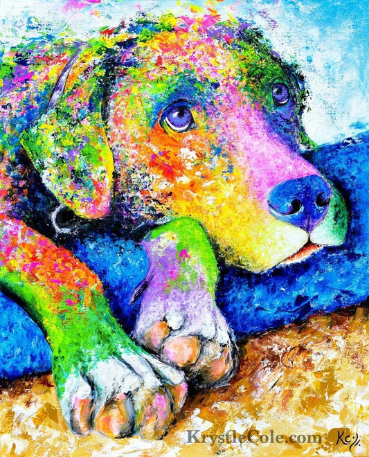 Labrador Retriever Art Print, Lab Dog Artwork, CANVAS or PAPER. Dog Lover Gift. Painting "Moose" by Krystle Cole