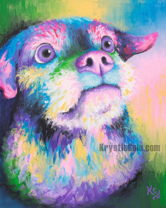 Terrier Art Print on CANVAS or PAPER. Rainbow Dog Painting by Krystle Cole