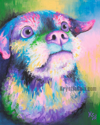 Terrier Art Print on CANVAS or PAPER. Rainbow Dog Painting by Krystle Cole