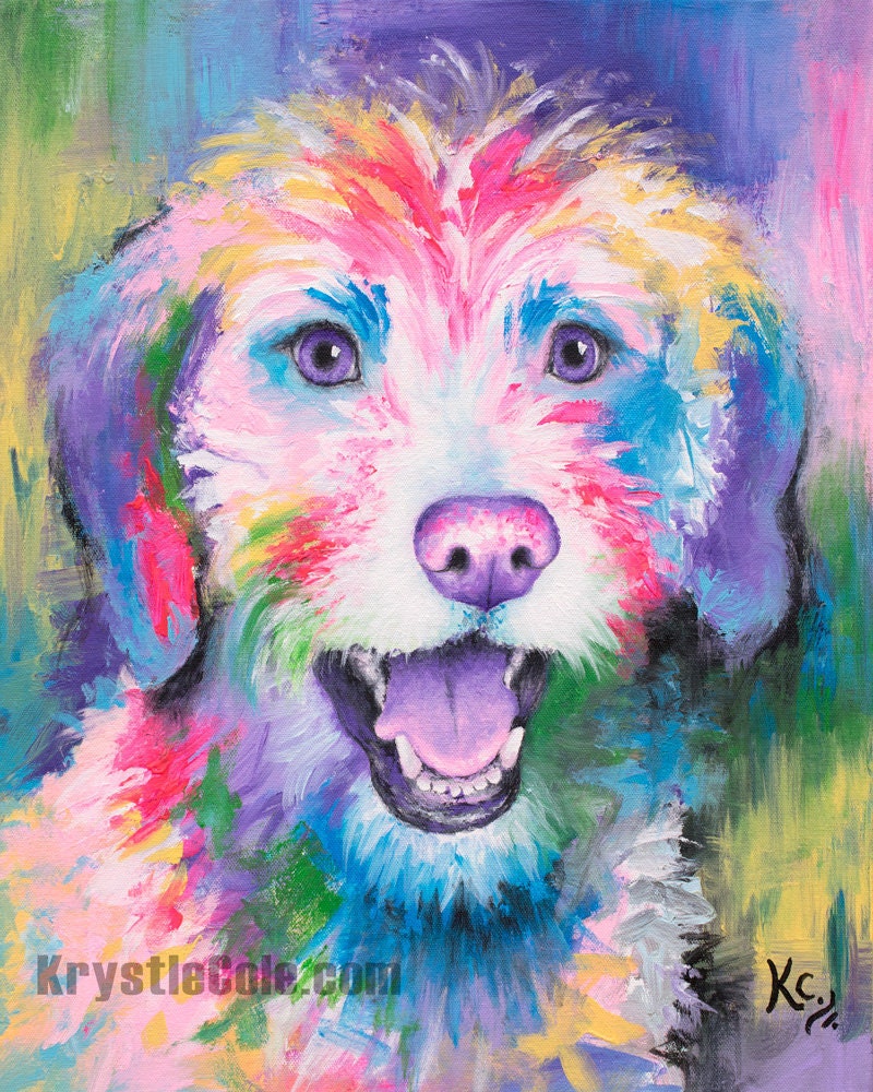 Goldendoodle Dog Art on CANVAS or PAPER. Golden Doodle Print for Wall Decor or Gifts. Painting by Krystle Cole