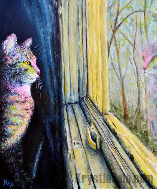 Tabby Cat Painting - Cat Art Print on CANVAS or PAPER by Krystle Cole